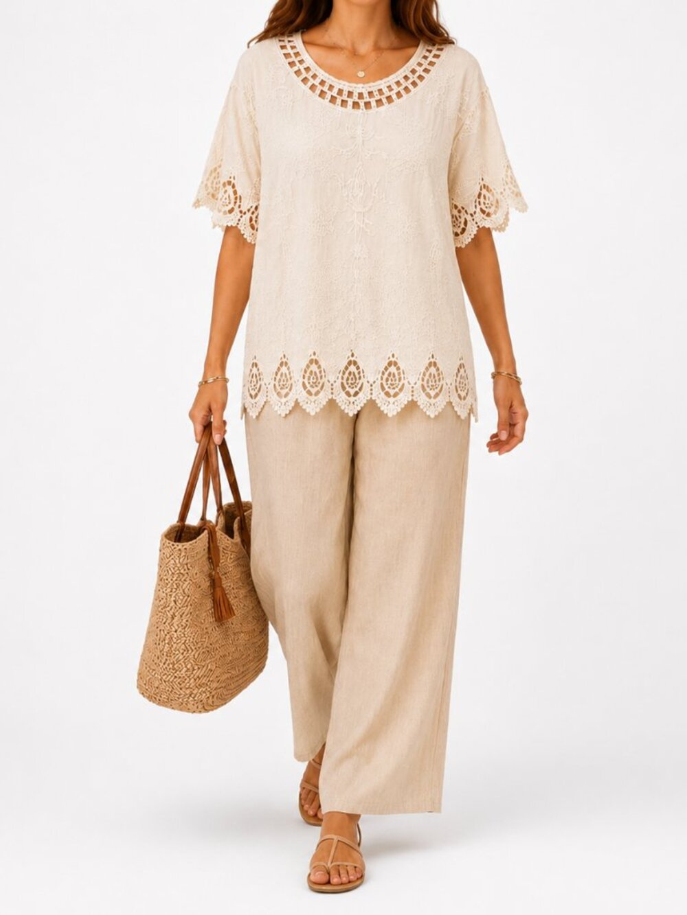 Crochet & Lace Fairycore Coquette Boho Ivory Flowy Short Sleeve Top [sz L/XL]